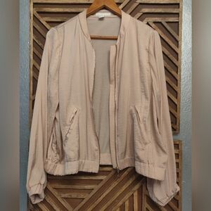 H&M Pale Peach Pink Short Satin Long Sleeve Full-Zip Bomber Jacket Size US 14